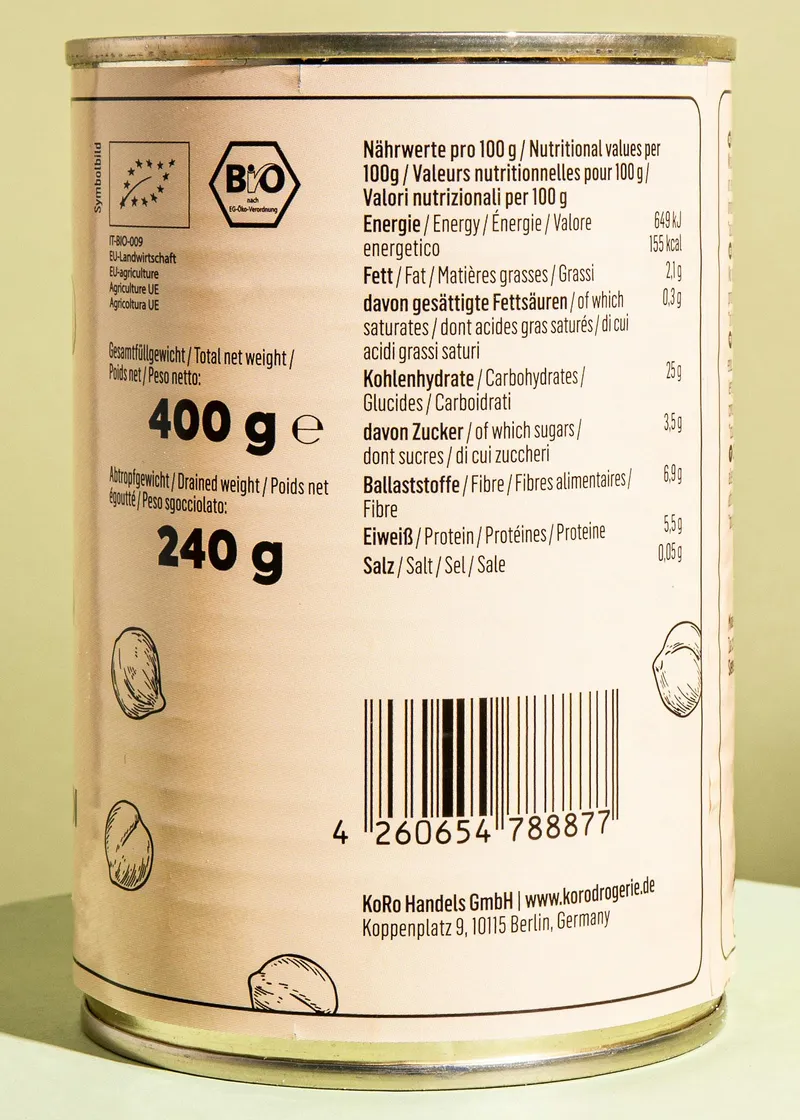 KoRo Bio Kichererbsen in der Dose 240 g – Produktbild 4 von 5