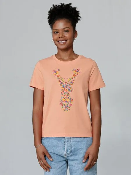 watapparel watapparel T-Shirt Frauen Floral Deer, Fraiche peche, – Produktbild 2 von 4