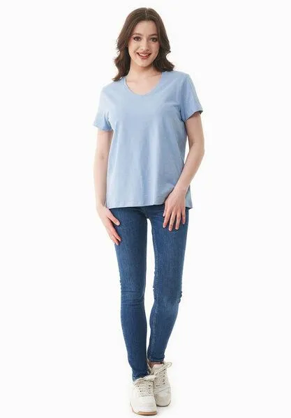 ORGANICATION ORGANICATION Damen Basic T-Shirt aus Bio-Baumwolle mit V-Ausschnitt, Ice blue, – Produktbild 2 von 4