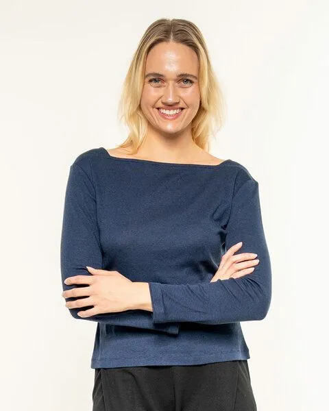 Alma & Lovis Alma & Lovis Softes Ringel-Langarmshirt aus Bio-Baumwolle | Melange Longsleeve, Twilight (blau), – Produktbild 3 von 4