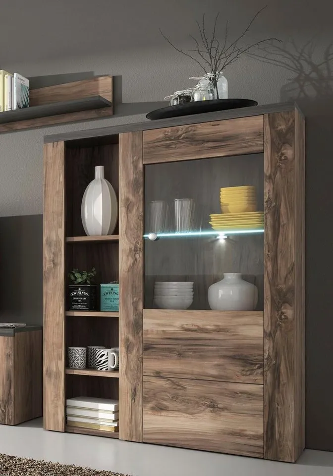 OTTO home Vitrine Larona, zeitlose Glasvitirne, Hochschrank Höhe 145 cm Stauraumvitrine mit dekorativer Rahmenoptik, Braun, – Produktbild 6 von 8