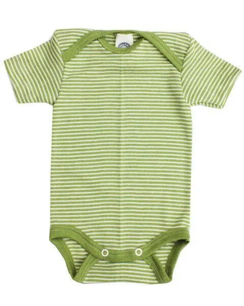 Cosilana Cosilana Kurzarm Baby Body Wolle Seide, Grün-geringelt, – Produktbild 1 von 1