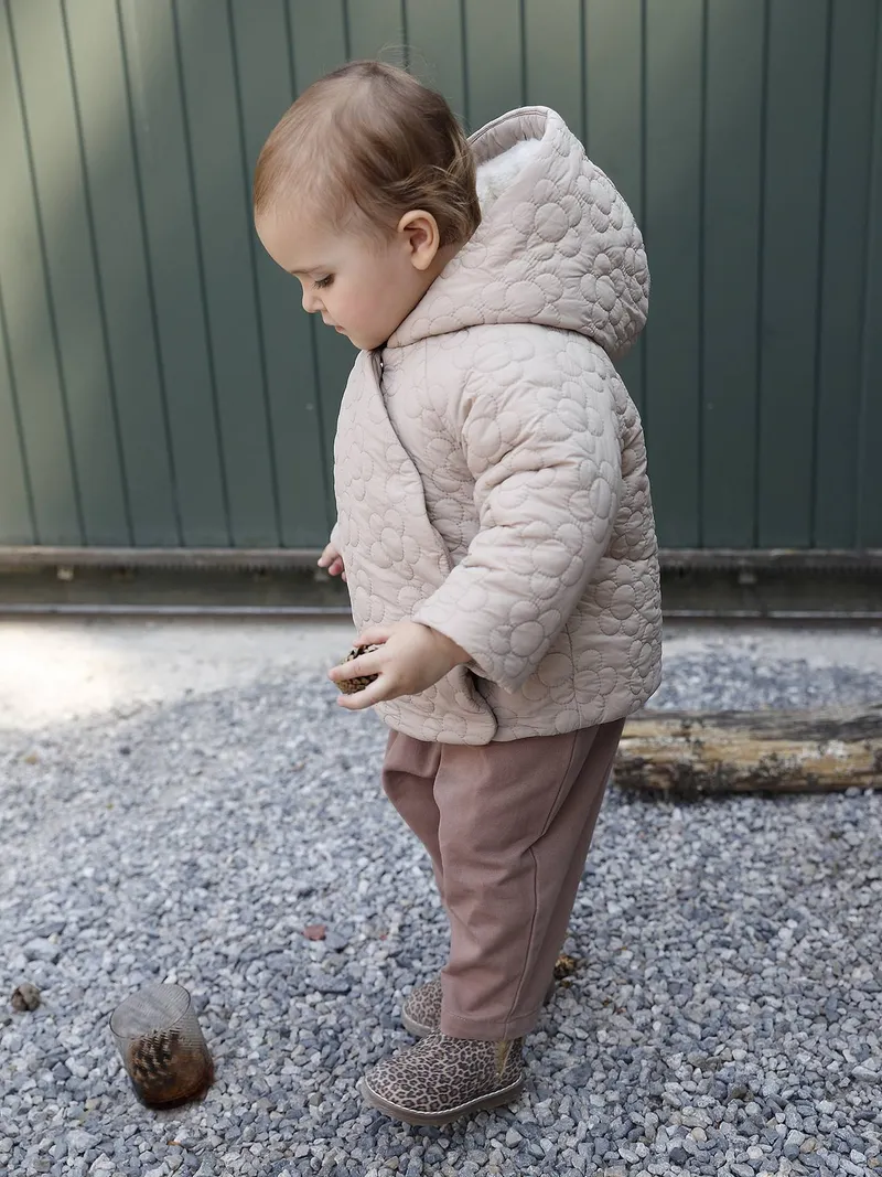 Vertbaudet Baby Steppjacke mit Blumensteppung und Kunstfellfutter, Beige, – Produktbild 2 von 4