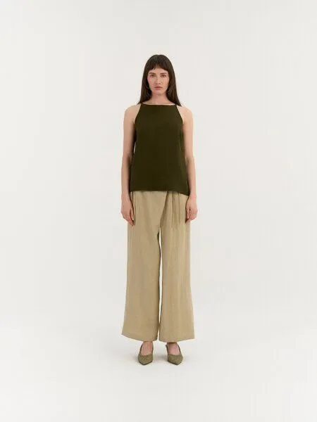 AmourLinen AmourLinen Leinen-Bluse DARIA mit Neckholder, Deep olive (grün), – Produktbild 1 von 1