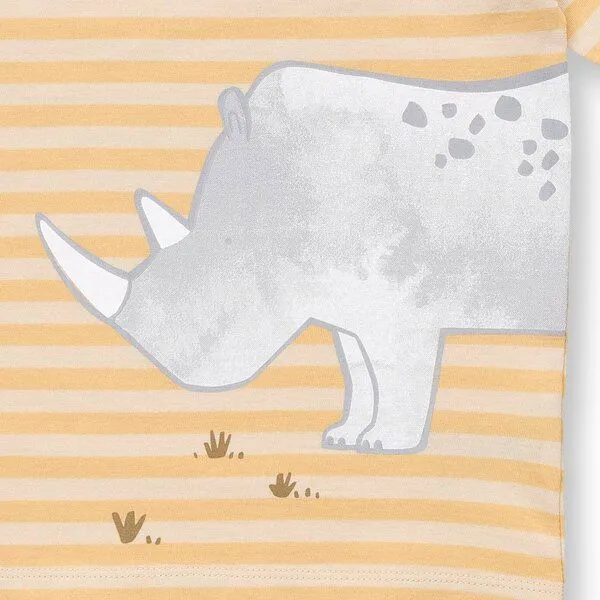 Sense Organics Sense Organics Kinder T-Shirt, Modell ANTON, Butterblumengelb-weiß geringelt mit nashorn, – Produktbild 4 von 4