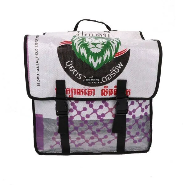 MoreThanHip MoreThanHip Doppelte Fahrradtasche aus recycelten Zement- oder Fischfuttersäcken - Mumba, Weis - löwe, – Produktbild 4 von 4