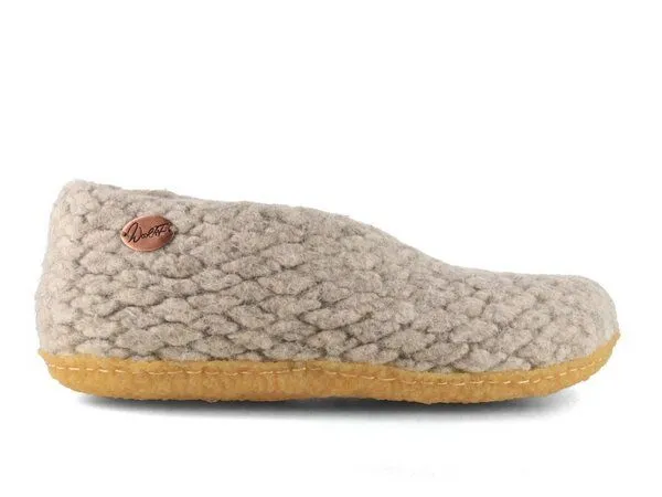 WoolFit WoolFit Handgewebte Hausschuhe mit Naturgummisohle "Woolies" aus Wolle für Damen, Beige, – Produktbild 2 von 3