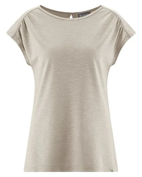 HempAge HempAge Damen T-Shirt mit rückseitigem Cut Out Hanf/Biobaumwolle, Distel(beige), – Produktbild 1 von 4