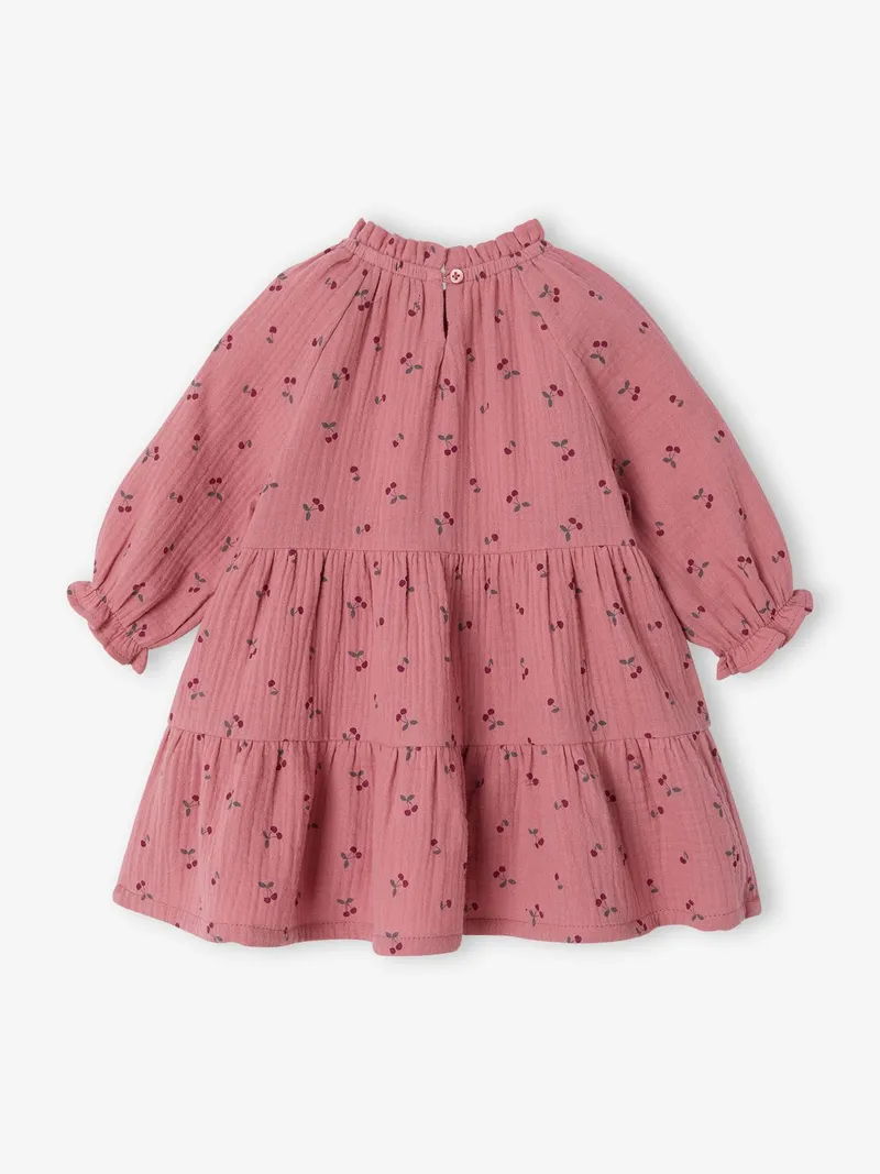 Vertbaudet Vertbaudet Mädchen Baby Volantkleid aus Baumwollmusselin, Rosa, – Produktbild 2 von 4