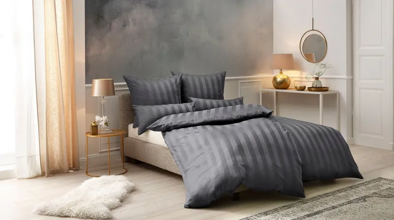 OTTO home Bettwäsche MALIA mit eingewebten Streifen, uni, Mako-Satin, 2 teilig, Bettwäsche aus 100% Baumwolle, Bettwäsche in Mako-Satin-Qualität, Grau, – Produktbild 4 von 6