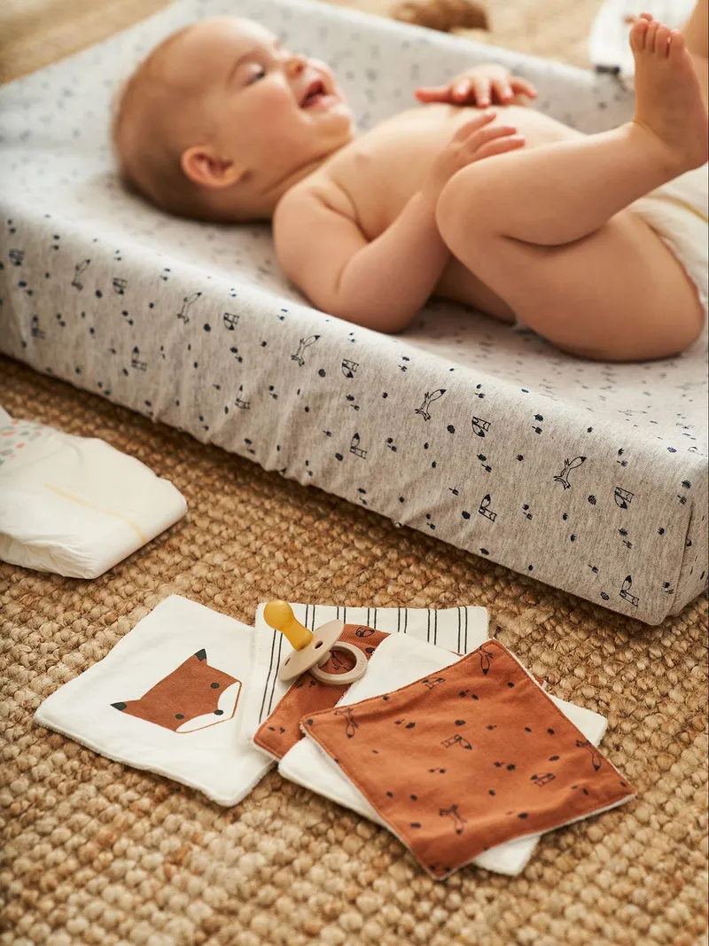 Vertbaudet 6er-Pack Waschlappen mit Aufbewahrungsbeutel, Pack wollweiß/orange fuchs, – Produktbild 2 von 3
