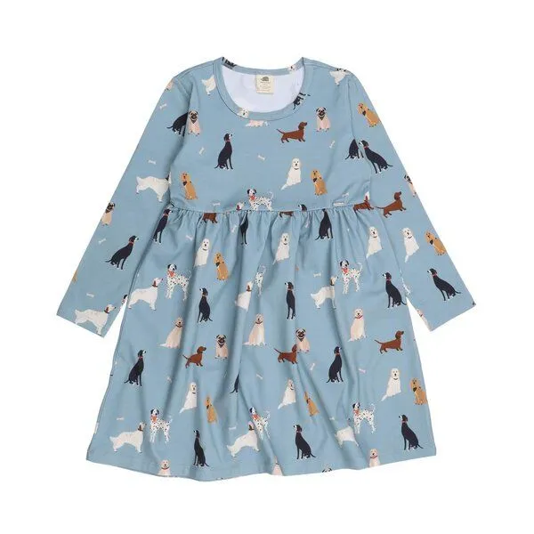 Walkiddy Walkiddy Kinder Kleid GOTS zertifiziert – Hellblau mit Hundemotiven, Langarm, weich & bequem, Blau, – Produktbild 1 von 3