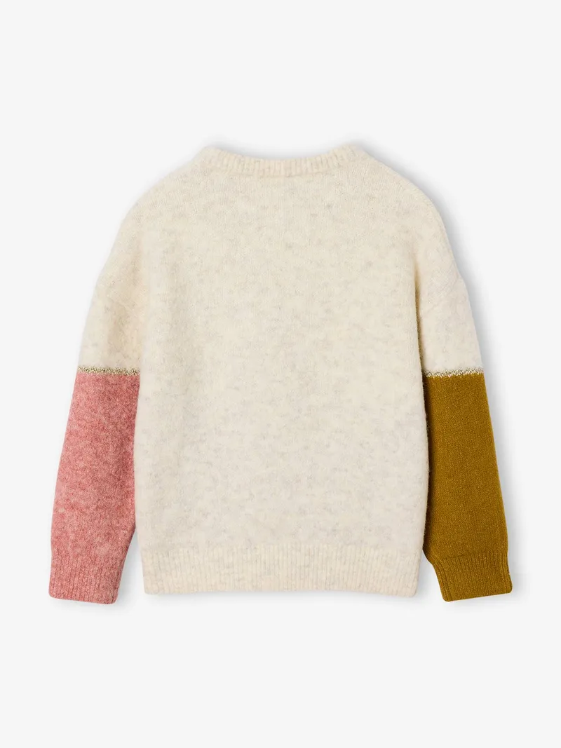 Vertbaudet Strickpullover in Colorblock Mädchen, Olivgrün, – Produktbild 2 von 3