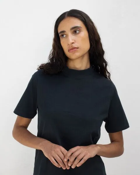 Rotholz Rotholz Basic T-Shirt mit breitem Kragen Bio Baumwolle, Schwarz, – Produktbild 1 von 8