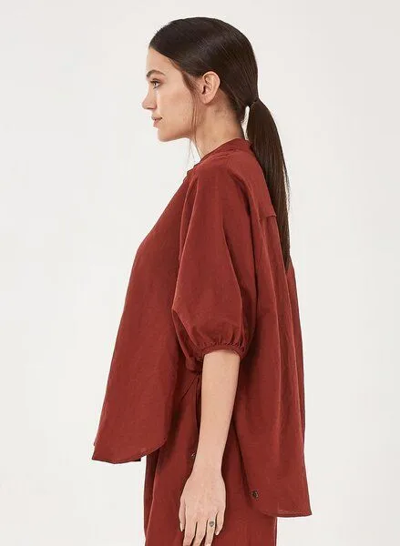 ORGANICATION ORGANICATION Bluse aus Leinen mit Bio-Baumwolle, Hot chocolate, – Produktbild 3 von 4