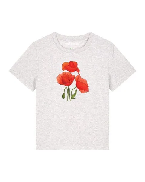 watapparel watapparel T-Shirt Frauen Poppy Flowers, Cool heather grey, – Produktbild 1 von 4