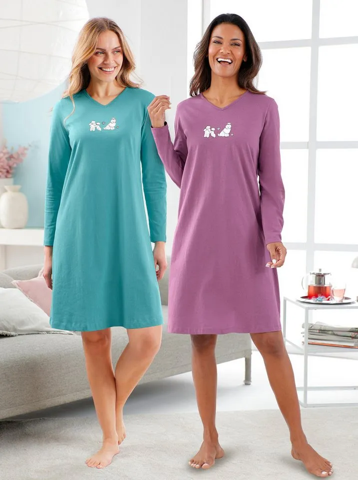 Witt Witt Sleepshirt Sleepshirts Langarm (2-tlg), Bunt, – Produktbild 1 von 5