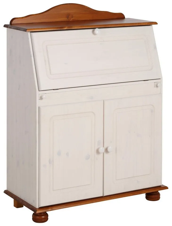 OTTO home Sekretär Mette, Schreibtisch im Landhausstil, aus Massivholz, Breite 82 cm, Weiß, – Produktbild 2 von 8