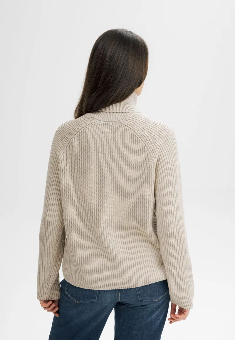 MELA MELA Damen vegan Strickpullover Mit Rippenmuster Und Rollkragen Chirha Pebble Melange, Beige, – Produktbild 1 von 2
