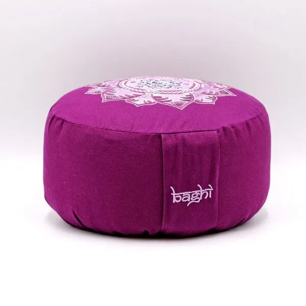 BAGHI BAGHI Meditationskissen rund mit OM Mandala Bestickung, Lila, – Produktbild 3 von 4