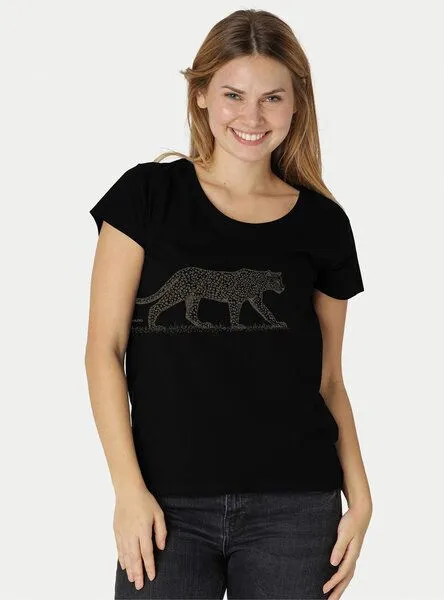 Peaces.bio - handbedruckte Biomode Peaces.bio - handbedruckte Biomode Loosefit Shirt Damen Leopard, Schwarz, – Produktbild 2 von 2