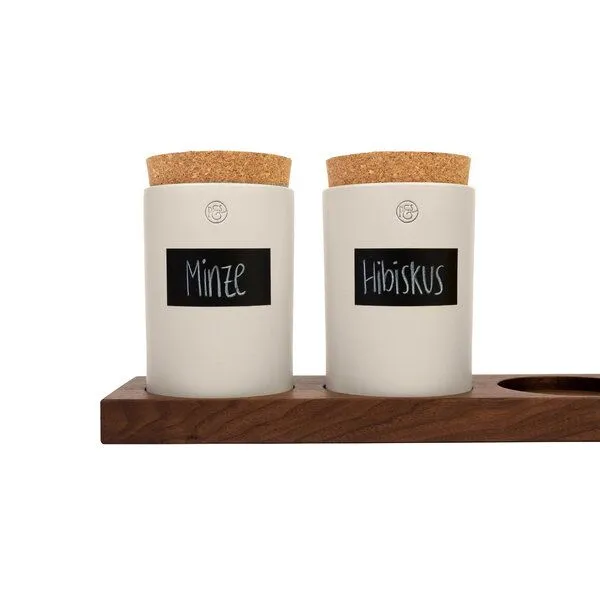 klotzaufklotz klotzaufklotz Vorratsdosenregal Nussbaum, Warmgraue dosen, – Produktbild 1 von 5