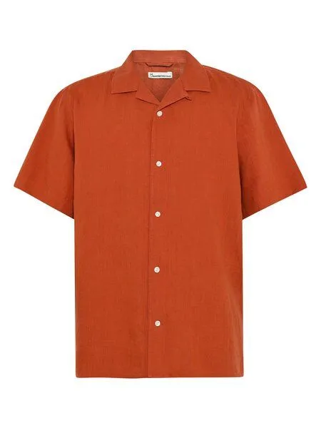 KnowledgeCotton Apparel KnowledgeCotton Apparel Leinenhemd Box Fit - Short Sleeve - aus Bio-Leinen, Rot (burnt-brick), – Produktbild 1 von 2
