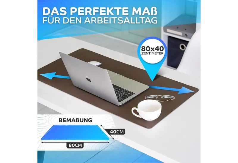 MAXLVL Gaming Mauspad Schreibtischunterlage - Mauspad mit Vernähte Kanten - abwaschbar (80x40 cm, Schreibtisch Unterlage für Büro), Tischunterlage Schreibtisch aus PU-Leder, Braun, – Produktbild 5 von 5