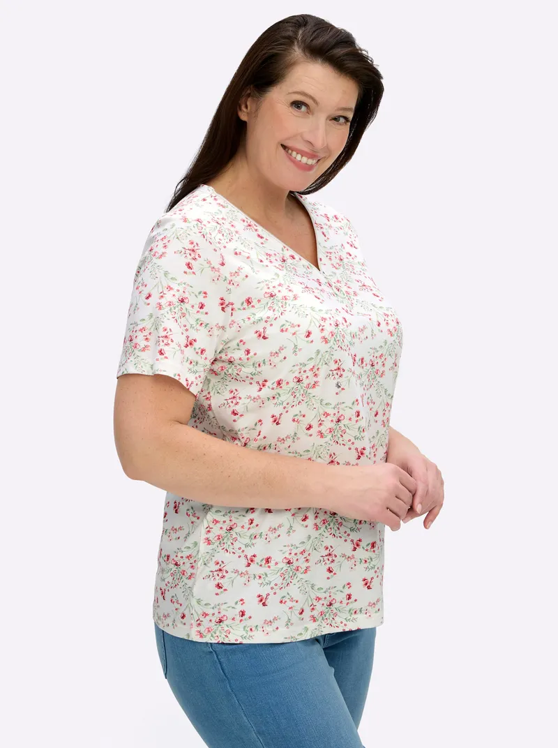 Witt Kurzarmshirt ecru-hellrosé-gemustert, Ecru-hellrosé-gemustert, – Produktbild 2 von 2
