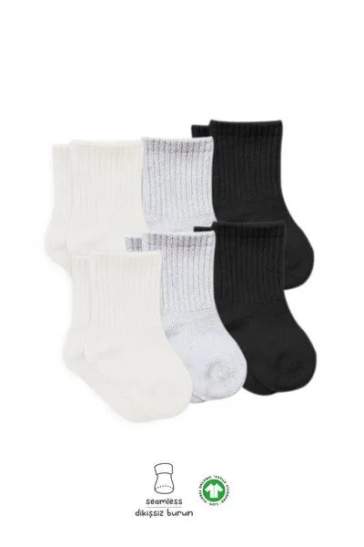bistyle bistyle Socken 6er-Pack für Babys Babysocken Jungen Mädchen Kurzsocken gerippt, Schwarzecrugrau, – Produktbild 1 von 3