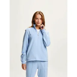 KnowledgeCotton Apparel KnowledgeCotton Apparel Damen Sweatshirt mit Stehkragen und Zipper "HIGH NECK SWEAT" aus Biobaumwolle - Chambray Blue, GOTS zertifiziert – Produktbild 1 von 1