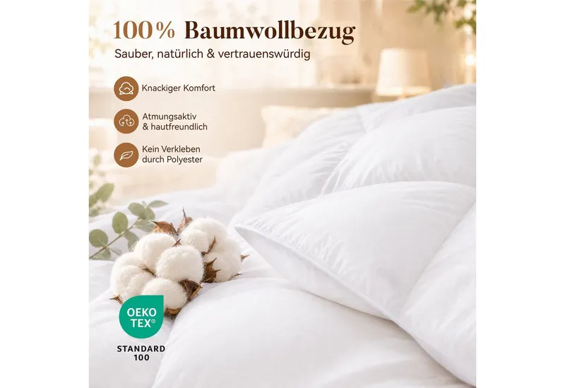 Sophia & William Federbettdecke Dicke Bettdecken für Winter, Warm Winterdecke, Füllung: 20%Daunen, 80% Federn, Bezug: 100% Baumwolle, Bettdecken 135x200 cm, 155x220 cm, 200x200 cm, 220x240 cm – Produktbild 5 von 5