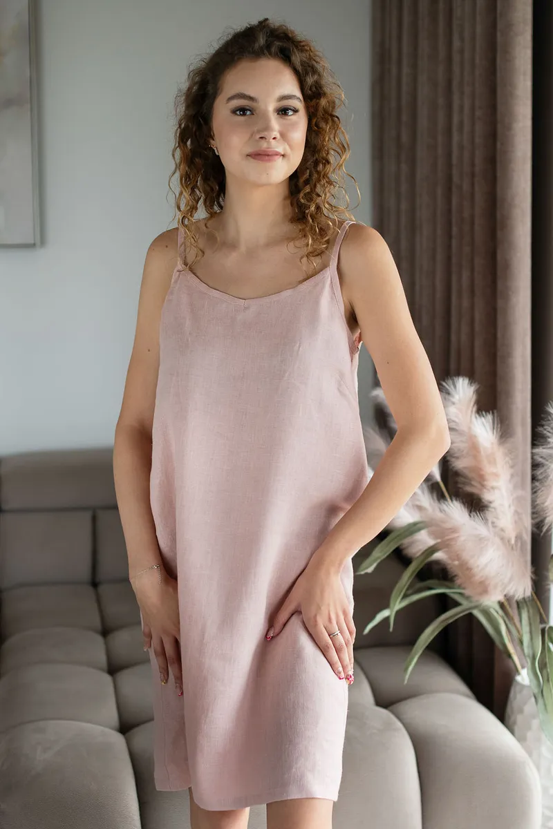 Amber Linen Amber Linen Damen vegan Nachthemd Lisa Dusty Rose Pink, Hell-pink, – Produktbild 1 von 2