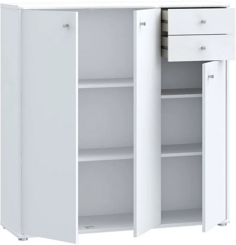 FORTE Kommode Tempra, Kommode, 3 Türen, 2 Schubkästen, viel Stauraum, Breite 108,8 cm, Weiß, – Produktbild 4 von 5