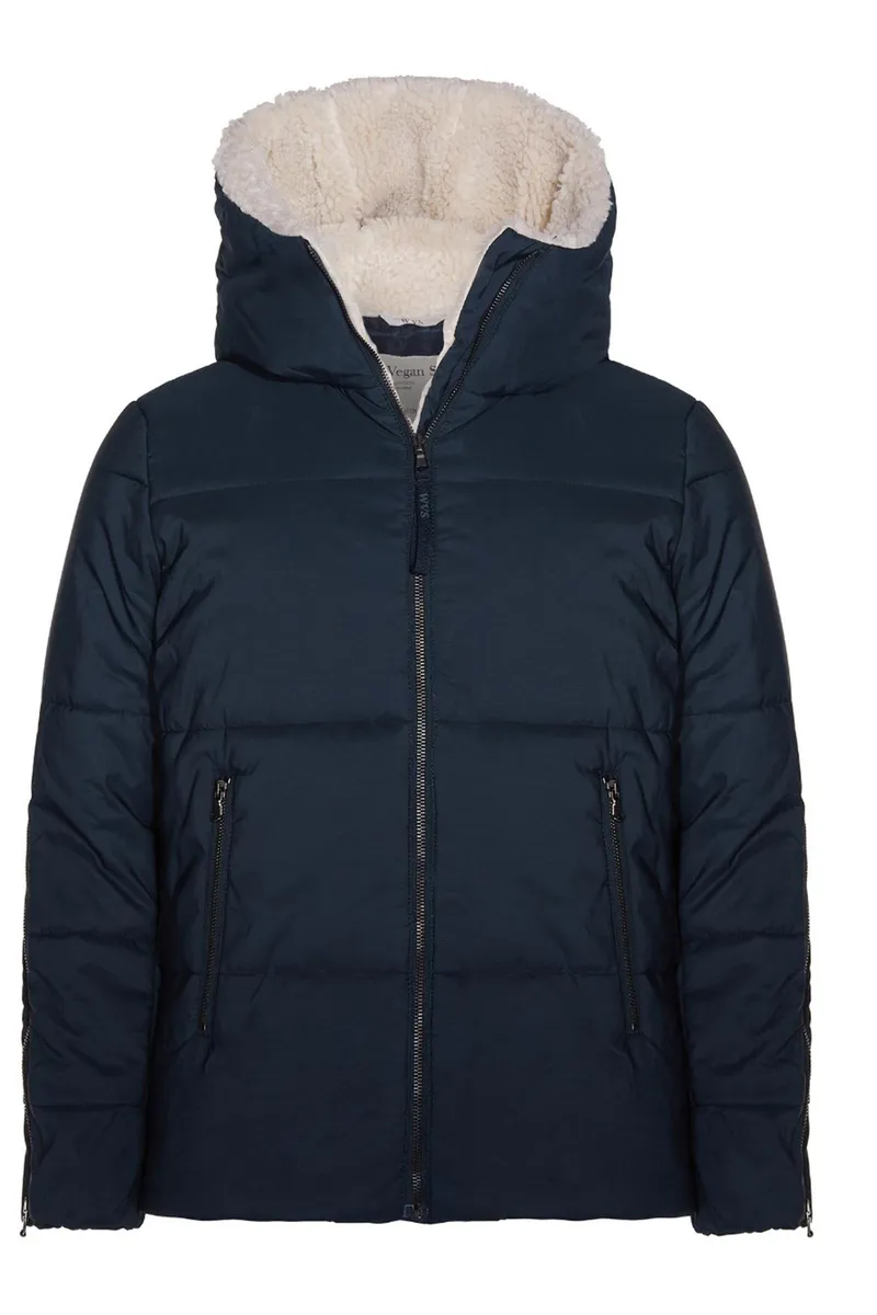 Will's Vegan Store Will's Vegan Store Damen vegan Puffer Veganes Lammfell Dunkelblau & Creme, Extra dunkelblau, – Produktbild 1 von 2