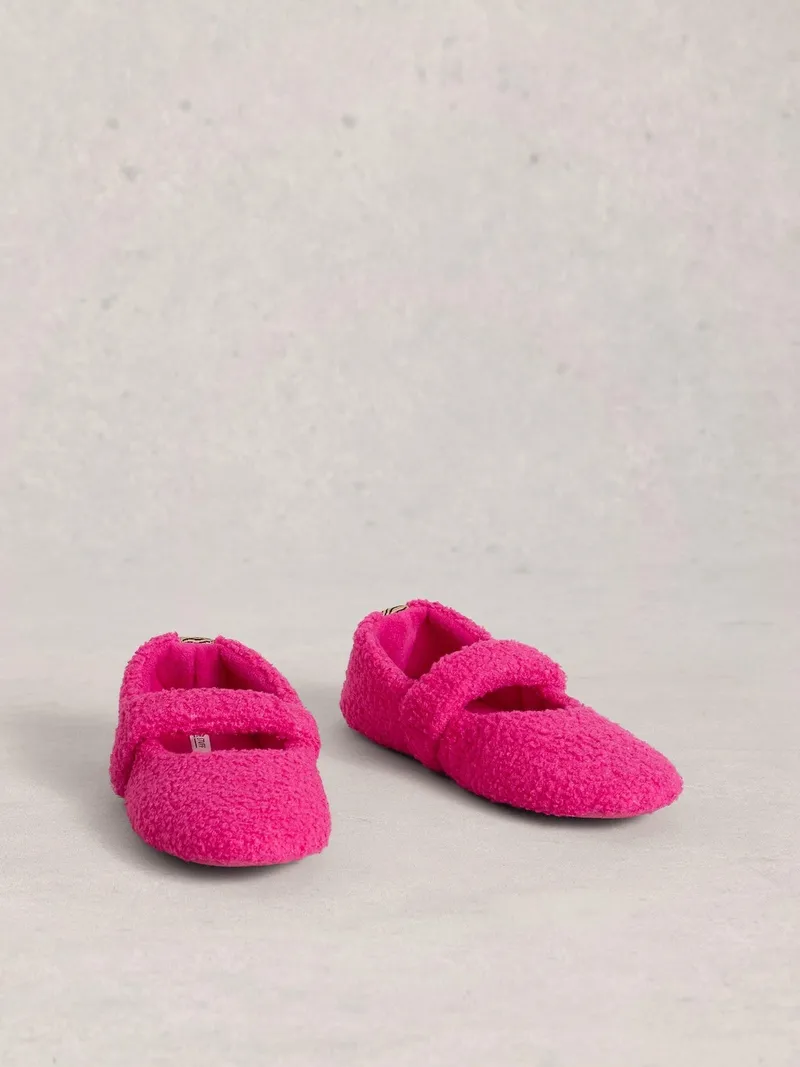 White Stuff Mary-Jane Hausschuhe aus Teddyfell - L, Leuchtend rosa, – Produktbild 2 von 4