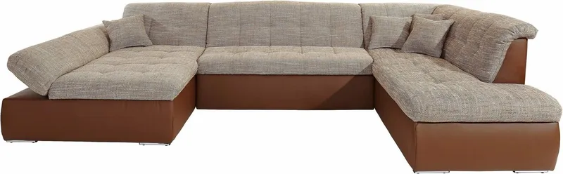 DOMO collection Wohnlandschaft MORIC 353x216x80 cm, mit viel Platz, U-Form, auch in Cord, im XXL-Format, wahlweise mit Bettfunktion und Armlehnenverstellung, Beige|braun, – Produktbild 7 von 8