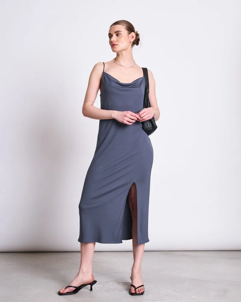 JAN N JUNE JAN 'N JUNE Damen vegan Midikleid Helen Turbulence, Dunkelgrau, – Produktbild 1 von 2