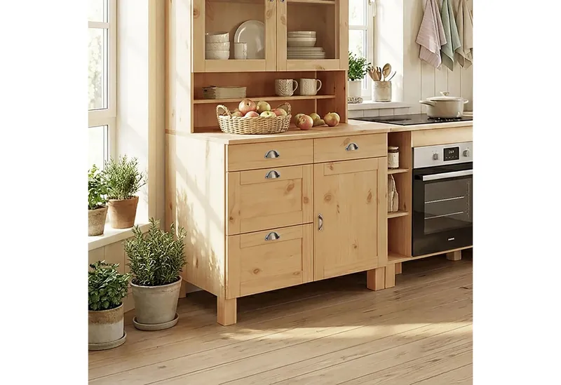 Home affaire Unterschrank Oslo 100 cm breit, in 2 Tiefen, mit 23 mm Arbeitsplatte, 2 Schubkästen, Beige, – Produktbild 2 von 8