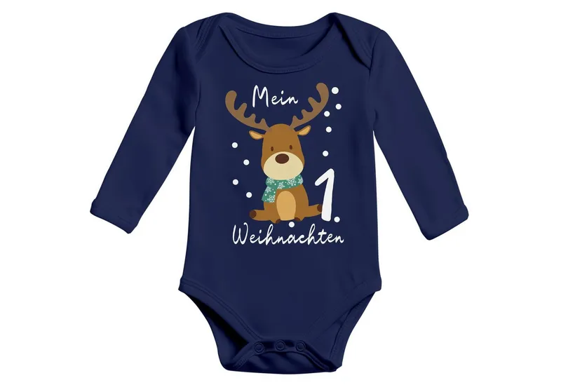 MoonWorks Body Baby Body langarm Mein erstes Weihnachten Rentier Aufdruck XMAS, Blau, – Produktbild 2 von 2