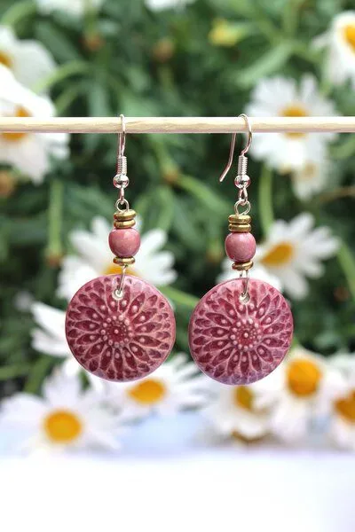 Schönes aus Indochina Schönes aus Indochina Schmuck Ohrringe aus Keramik Lotus, Blume und Fächer, Beere, – Produktbild 3 von 3