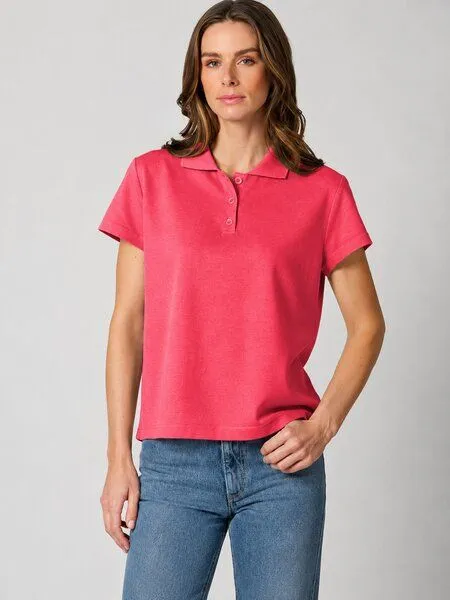 HempAge HempAge Klassisches Damen-Poloshirt Hanf/Biobaumwolle, Magnolia (rot), – Produktbild 2 von 4