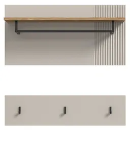 Inn.Furn Garderobenpaneel Skid (Wandgarderobe in Kaschmir Sand mit Eiche, Set 2-teilig, 80 x60 cm), mit Kleiderstange und Fräsungen – Produktbild 1 von 1
