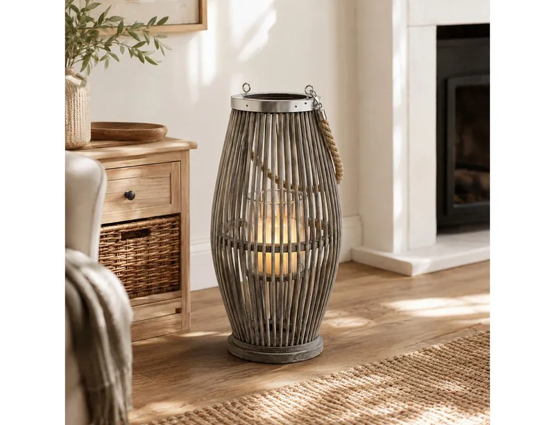 Annastore Laterne aus Bambus mit Henkel und Glaszylinder Bambuslaterne Gartenlaterne, Windlicht aus Bambus – Produktbild 5 von 5