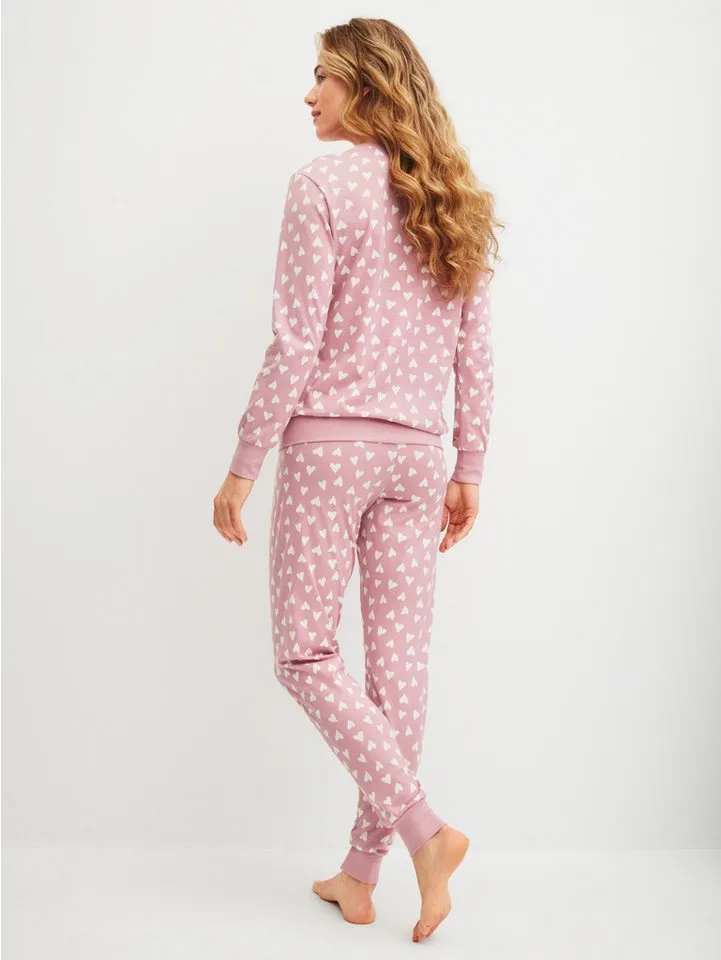 CALIDA CALIDA Schlafanzug Cotton Stripes (2 tlg) Langarm, Rundhals-Ausschnitt, lockere Passform, Baumwolle, Lila, – Produktbild 3 von 5