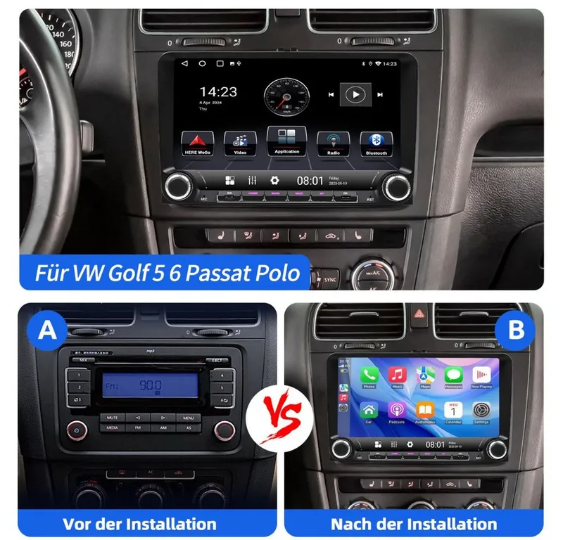 ESSGOO Für VW Golf 5 6 Plus Jetta Touran Caddy Tiguan Carplay Android 15 Autoradio (RDS, Digitalradio (DAB), FM, Carplay Android Auto Navi WIFI BT EQ), Schwarz, – Produktbild 5 von 5