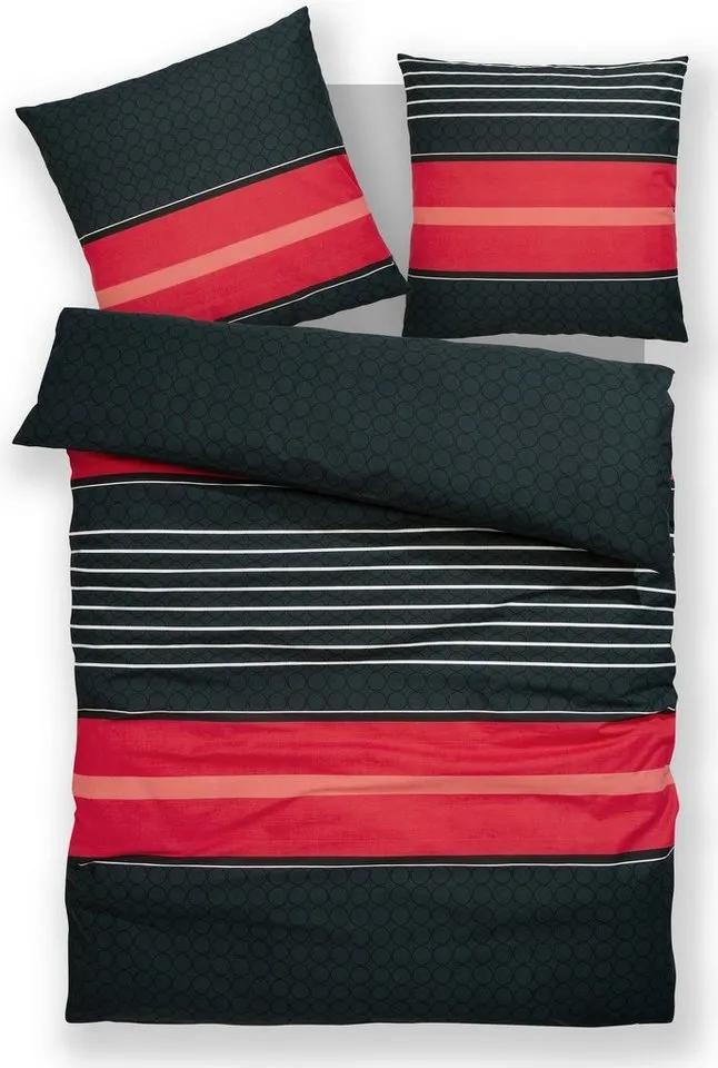 OTTO home Bettwäsche Circle in Gr. 135x200, 155x220 cm u.a. Bettwäsche-Set gestreift, Linon, 2 teilig, Bettwäsche aus Baumwolle mit Streifen-Design, moderne Bettwäsche, Rot, – Produktbild 2 von 6
