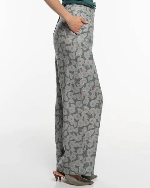 Alma & Lovis Alma & Lovis Stylische Print-Marlenehose aus reinem Leinen | Calla Marlene, Jaspis (grau-blau), – Produktbild 4 von 4