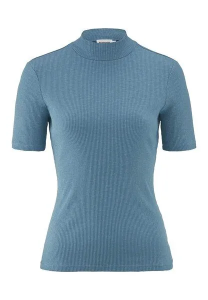 hessnatur hessnatur Mock-Neck Shirt Slim aus Bio-Baumwolle, Kristallblau, – Produktbild 3 von 4