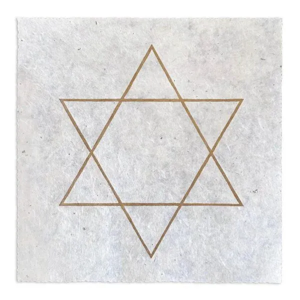 Veskor Cassiopeia Veskor Cassiopeia HEXAGRAMM {6/2} | Goldener Heilige Geometrie Stern Linoldruck | 22 × 22 cm, Weiss, – Produktbild 1 von 4